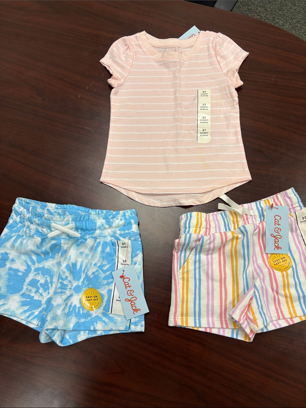 Cat & Jack Pink Stripe Tee with Blue Tie-Dye & Multicolor Stripe Shorts